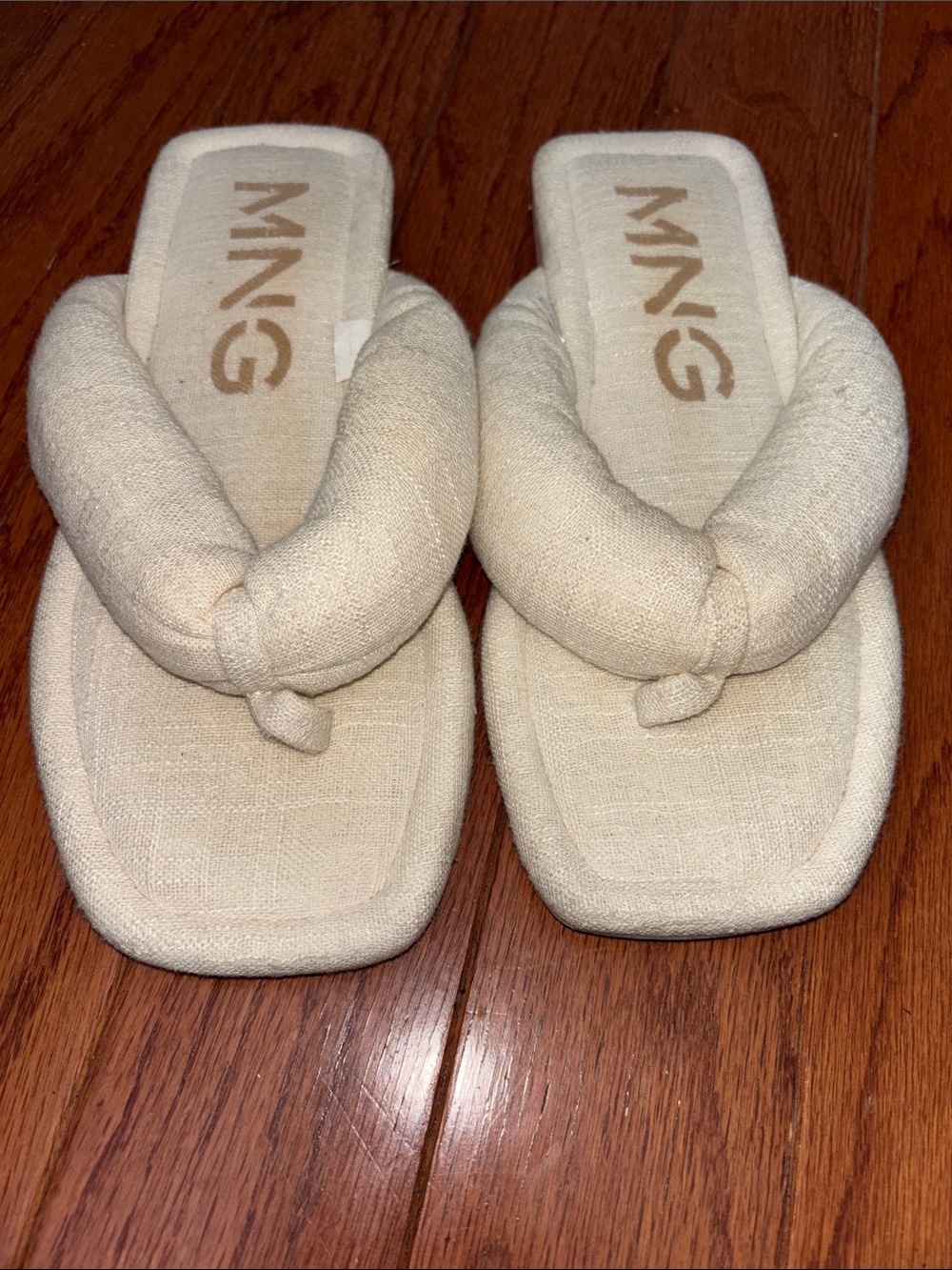 Mango Cream Fabric Padded Thong Slide Sandals